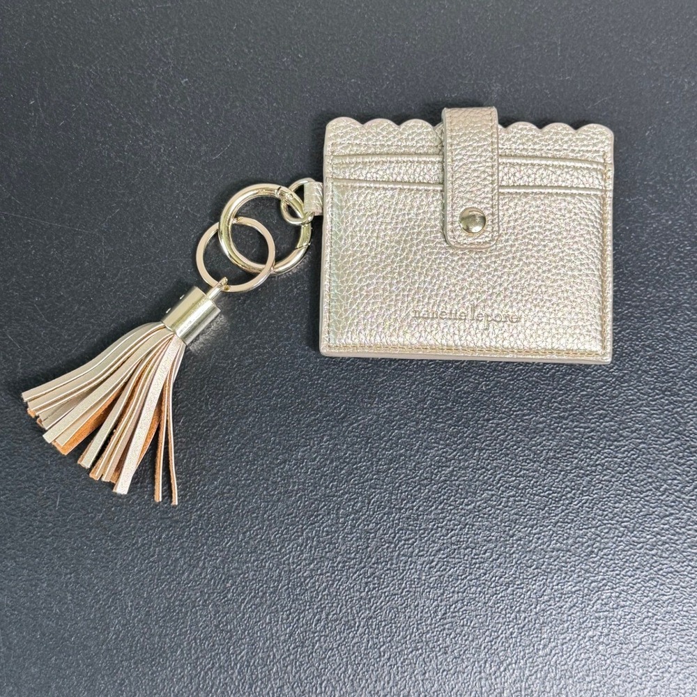 Nanette Lepore Metallic‎ Champagne Gold Scalloped Card Holder Keychain Tassel